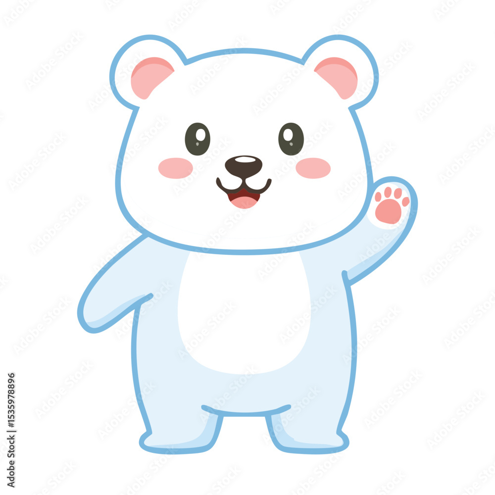 Naklejka premium Cute polar bear waving hand with cheerful face