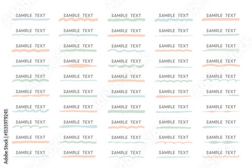 手書き風アンダーラインが引かれたライン素材セット　パステルカラー　注目　イラスト　ベクター　手描き