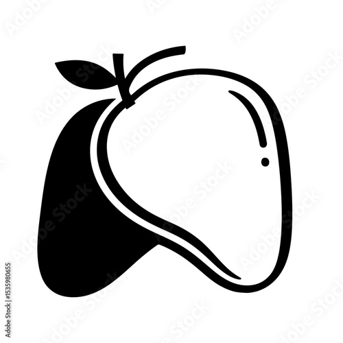 Black and white mango illustration, vector design element