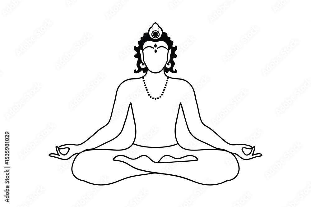 Continuous line art meditating hindu god peaceful yoga pose Continuous line art meditating hindu god peaceful yoga pose