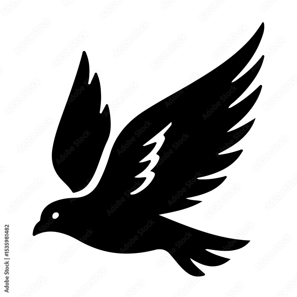 Fototapeta premium Black silhouette of a flying dove, vector illustration, peace symbol