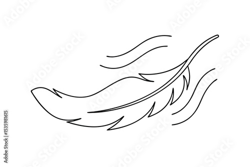 Continuous line art feather blowing in wind gentle breeze