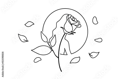 Elegant continuous line art rose drawing with petals