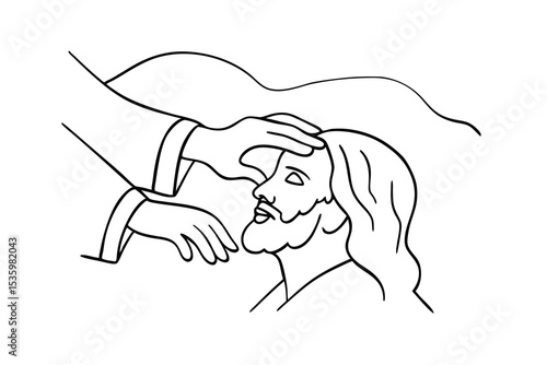 Continuous line art drawing of hands blessing a person