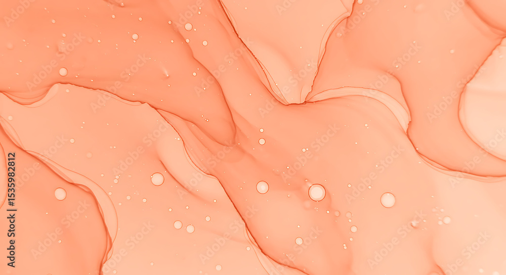 Fototapeta premium Abstract background with soft, flowing layers of orange and peach alcohol ink. A warm and elegant watercolor-style texture for modern design projects. 