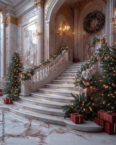 Wallpaper Mural Grand Christmas staircase in ornate mansion Torontodigital.ca
