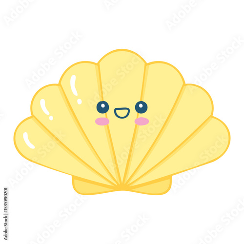 Illustration of a cute seashell with a smiling face