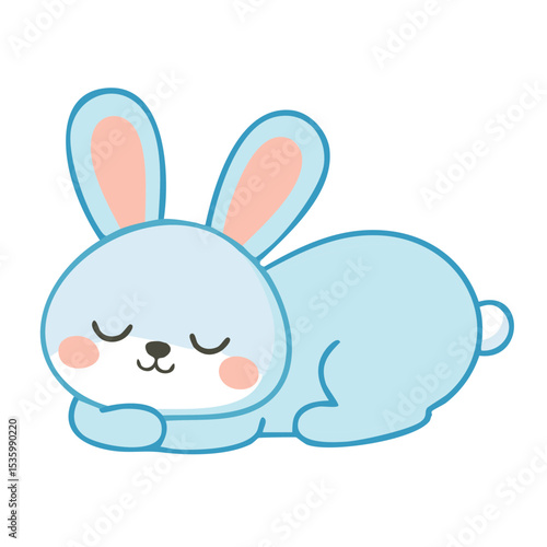 A cute blue cartoon rabbit sleeping peacefully with its eyes closed