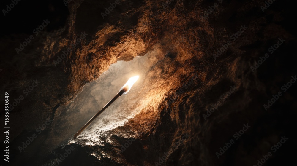 Torch illuminates cave interior Torch illuminates cave interior