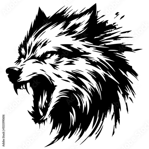 Abstract scratch silhouette of angry wolf