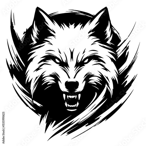 Abstract scratch silhouette of angry wolf