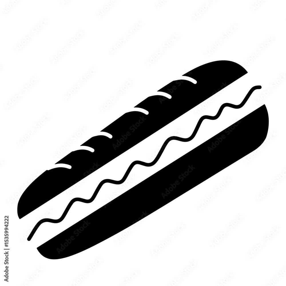 Black and white hot dog illustration, vector graphic design element Black and white hot dog illustration, vector graphic design element