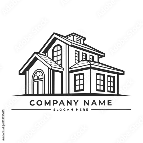 Modern house logo design with company name and slogan space