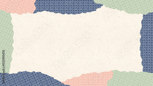 Japanese pattern frame-26　和風の背景。大人っぽい色の和柄のフレーム。折り紙のちぎり絵風の壁紙。