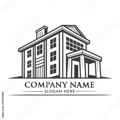 Elegant multi-story building logo with space for company name and slogan