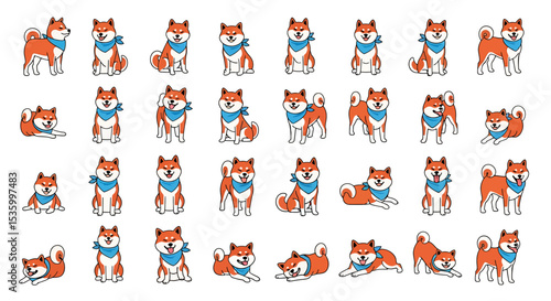 Collection of Cute Shiba Inu Dog Illustrations in Various Poses