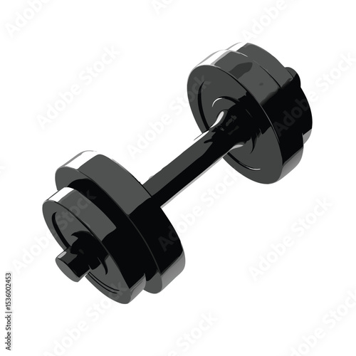Glossy Black Dumbbell Isolated on White