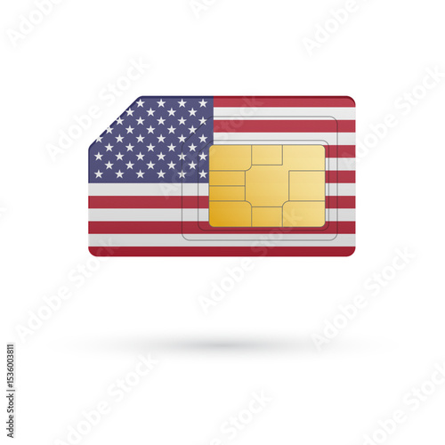 Flag of United States of America. Vector illustration of SIM Card with flag on white background