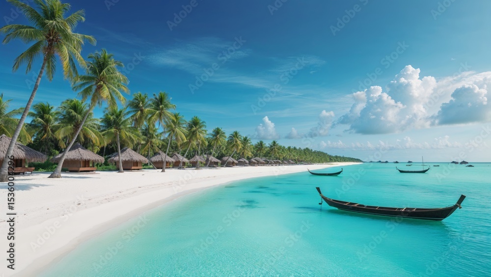 Fototapeta premium A stunning tropical paradise beach with turquoise waters and palm trees.