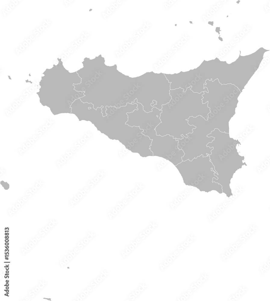 Naklejka premium Sicily (Sicilia), Italy – administrative vector map with province and city boundaries (Web Mercator projection, PPT-compatible & fully editable)