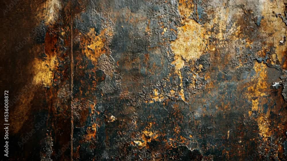 Weathered metallic surface with rust and decay, showing texture and color variations
