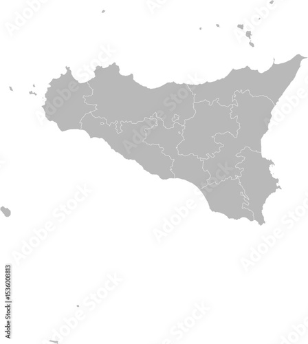 Sicily (Sicilia), Italy – administrative vector map with province and city boundaries (Web Mercator projection, PPT-compatible & fully editable)