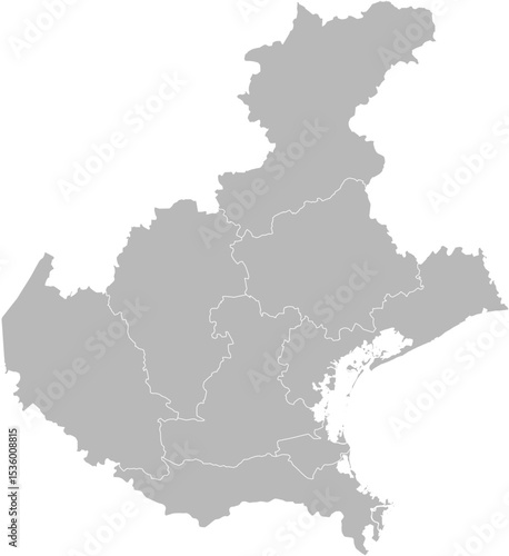 Veneto, Italy – administrative vector map with province and city boundaries (Web Mercator projection, PPT-compatible & fully editable)