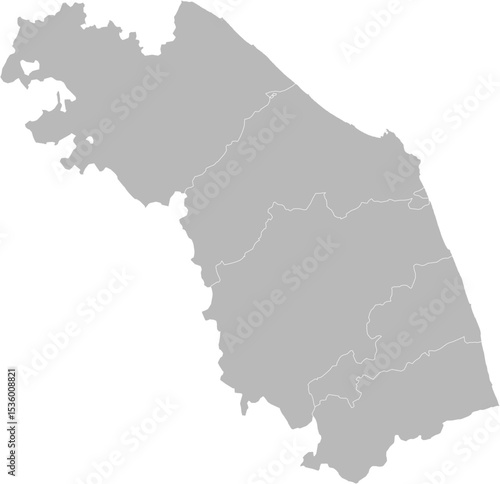 Marche, Italy – administrative vector map with province and city boundaries (Web Mercator projection, PPT-compatible & fully editable)
