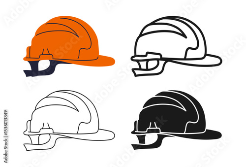 Construction safety helmet icon symbol set. Modern safety protective hardhat for builder mechanic plumber carpentry service. Professional safety cap stylized simple sign web design vector illustration