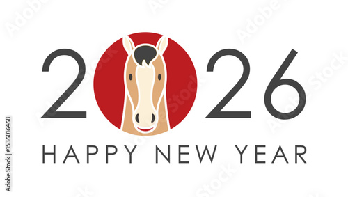 2026, Year Of The Horse, New Year’s Greeting Symbol With A Cute Horse in Full Face. Vector Illustration Isolated On A White Background. 