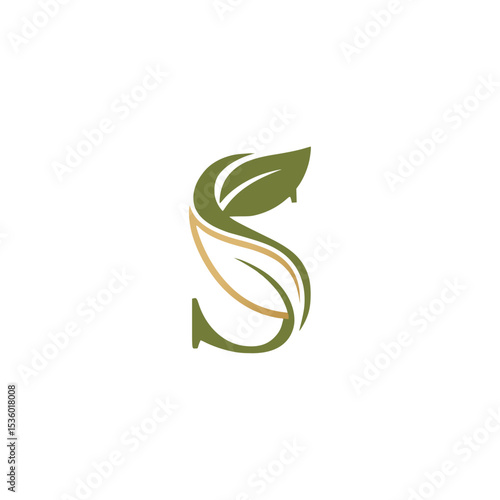 Modern eco-friendly logo: green 'S' with leaves. Nature, organic, sustainability, environment, corporate, minimalist."