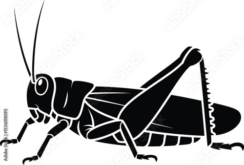 Black Grasshopper Silhouette: Minimalist Insect Vector for Nature Design