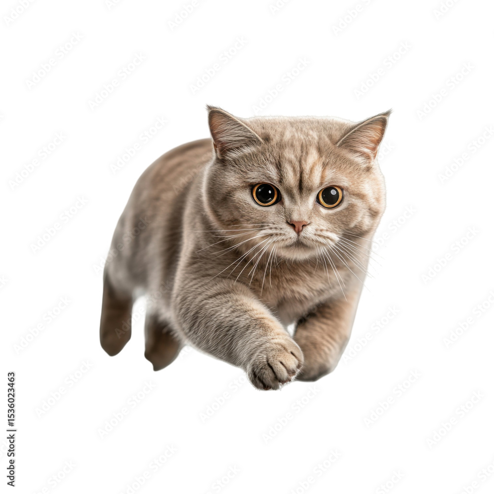 Fototapeta premium Fast Running Cat in Motion Pose Isolated on White Background
