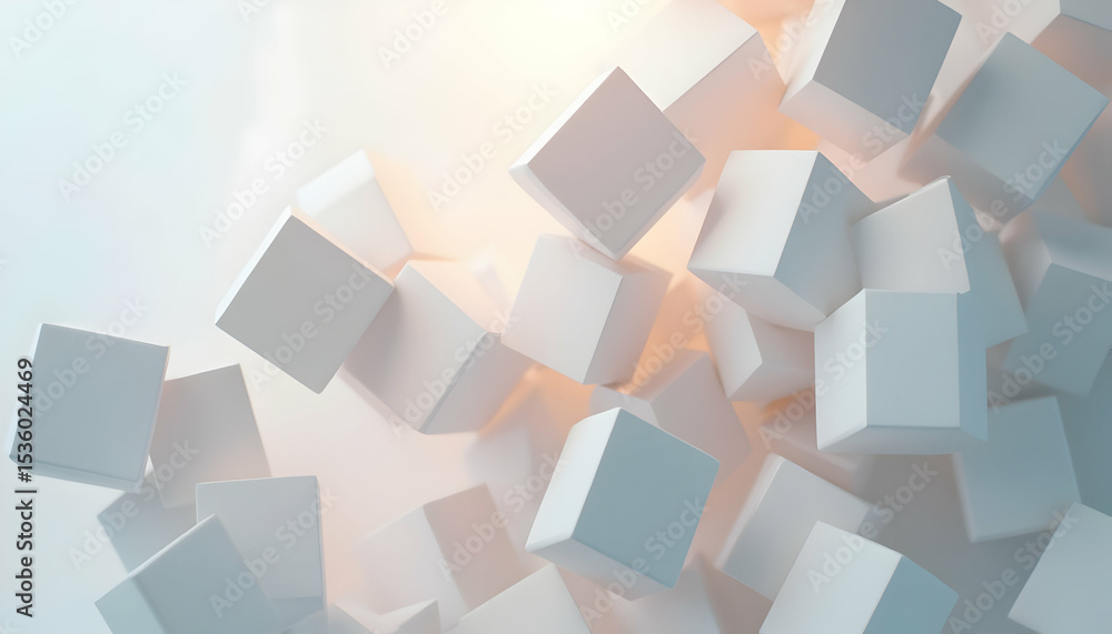 Floating White Cubes Abstract Background with Soft Light Floating White Cubes Abstract Background with Soft Light