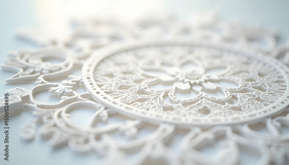 Obraz premium Detailed White Lace Round Doily Delicate Pattern Closeup