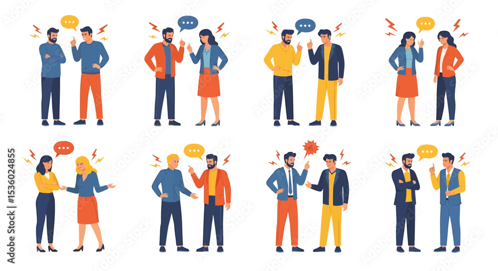 Illustration of Arguing People with Speech Bubbles and Lightning Bolts Illustration of Arguing People with Speech Bubbles and Lightning Bolts