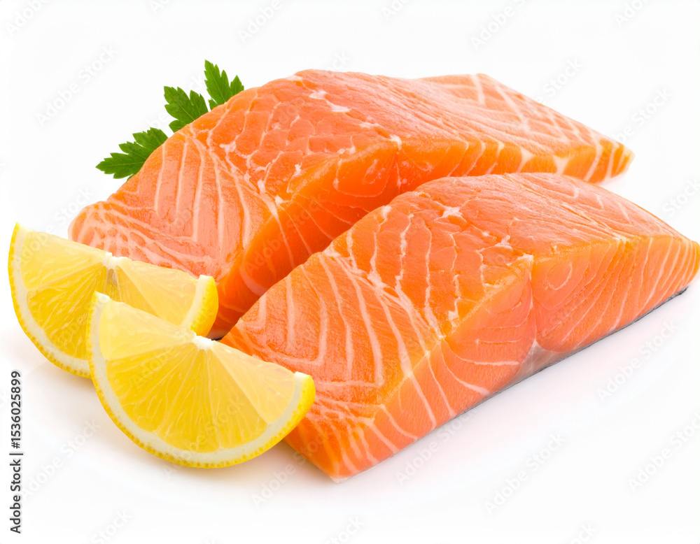 Fresh Salmon Fillet with Lemon on White Background in a Clean and Natural Seafood Composition
Fresh Salmon Fillet with Lemon on White Background in a Clean and Natural Seafood Composition