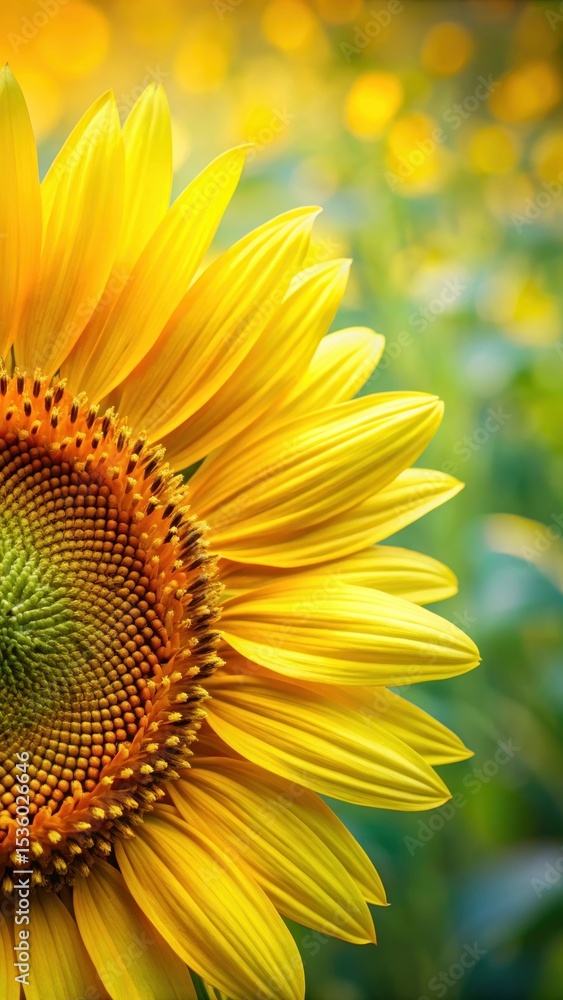 Obraz premium Close-up of bright yellow sunflower petals in a garden