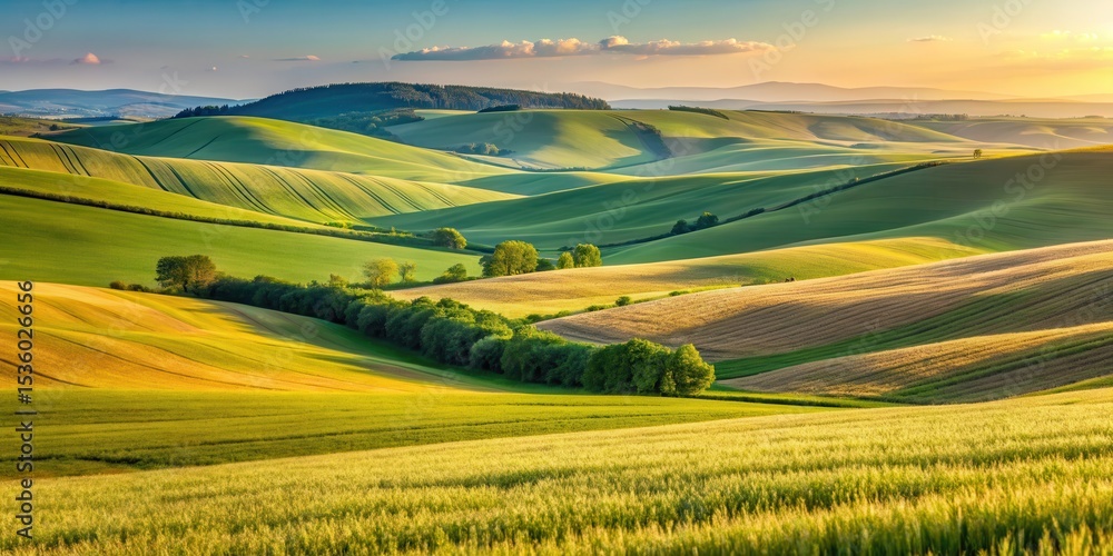 Obraz premium Rolling hills with wheat in the background