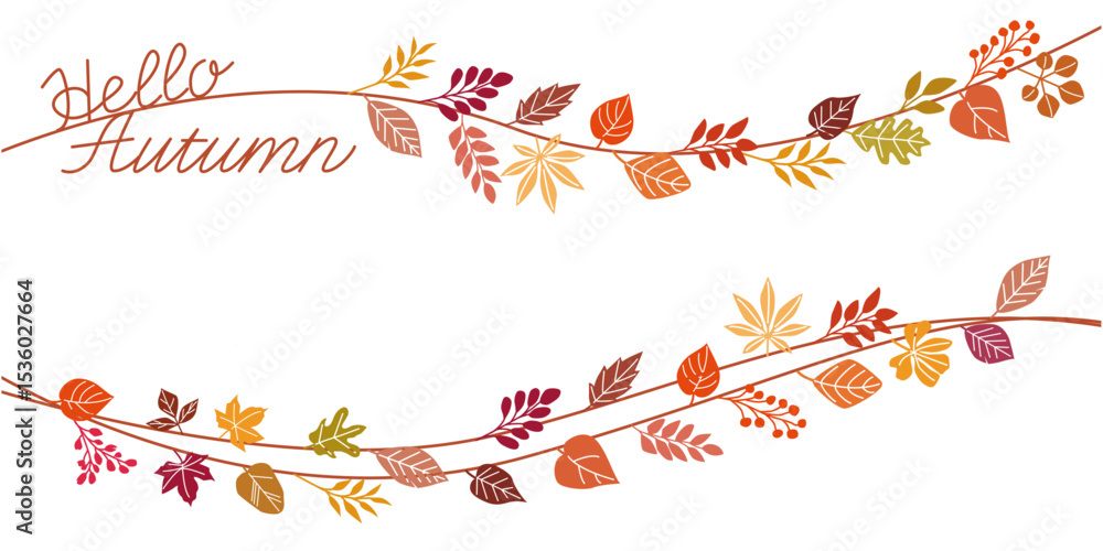 custom made wallpaper toronto digitalAutumnal colorful leaves decoration illustration. Autumn decoration garland and banner design. Vector illustration.
