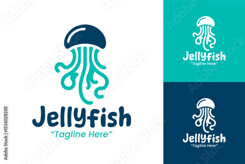 Unique Jellyfish Logo Design in Blue and Teal for Branding Solutions