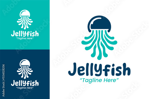 Modern Jellyfish Logo Design in Blue and Teal for Business Identity