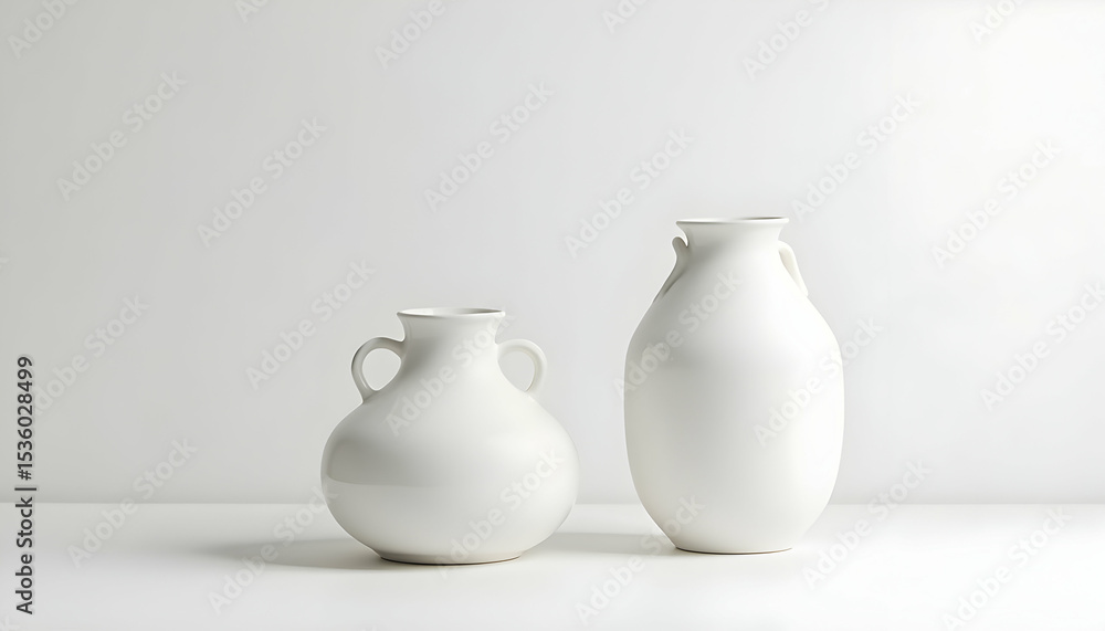 White Vases Displayed on a White Surface with Minimalist Aesthetic White Vases Displayed on a White Surface with Minimalist Aesthetic