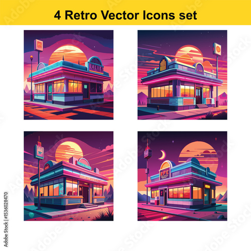 Retro Diner Vector Icons 4 Unique Designs for Your Projects