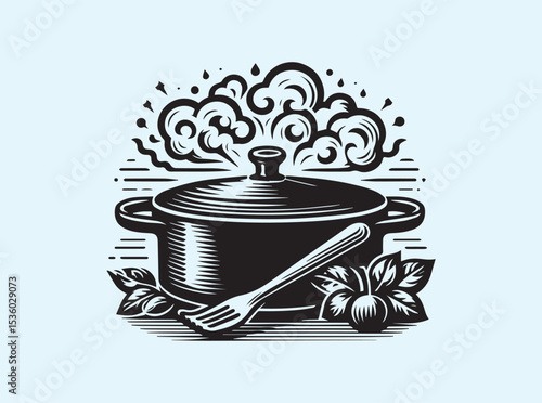 Solid black silhouette of a classic casserole dish with lid