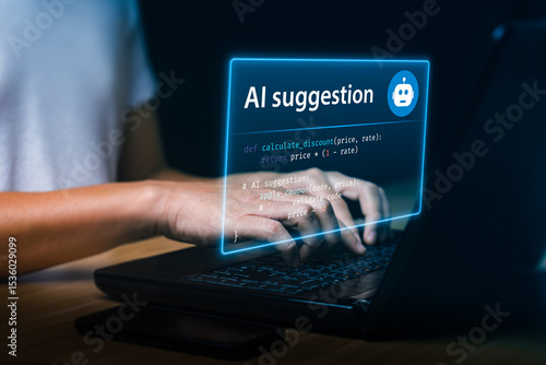 Canvastavla AI-powered code suggestion on laptop screen, intelligent assistant recommending