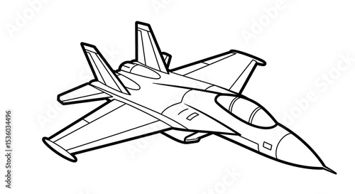 Fighter jet outline vector illustration for coloring book or graphic design projects use case on transparent background