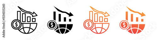 Economic Crisis Multi Style Icon Set Vector 
