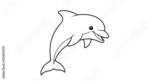 Dolphin outline illustration, ocean animal drawing, sea life clip art, marine mammal sketch on transparent background