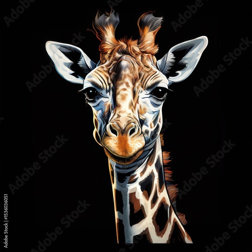 an AI Image Generator, Close-Up Portrait of a Smiling Giraffe on